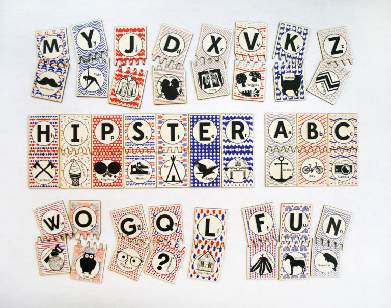 The hipster ABC matching tile game, for parents who value reading proficiency and irony.